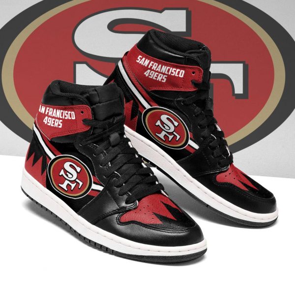 Women's San Francisco 49ers High Top Leather AJ1 Sneakers 002